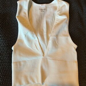 Urban Outfitters Ribbed V-Neck Tank Top - Cream
